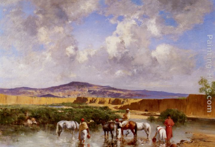 Watering at the Wadi painting - Victor Pierre Huguet Watering at the Wadi art painting
